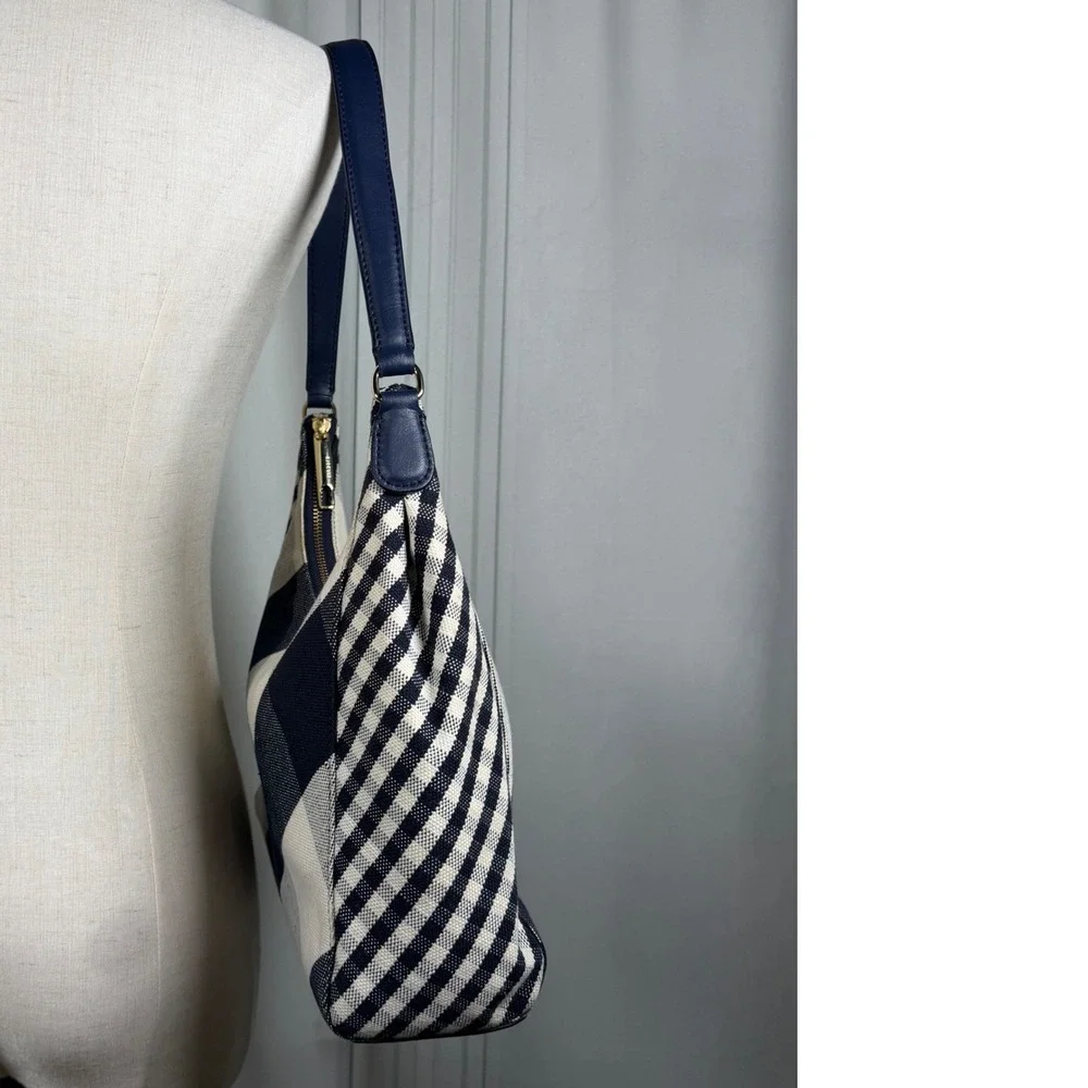 Talbots Navy & Cream Gingham Hobo Shoulder Bag